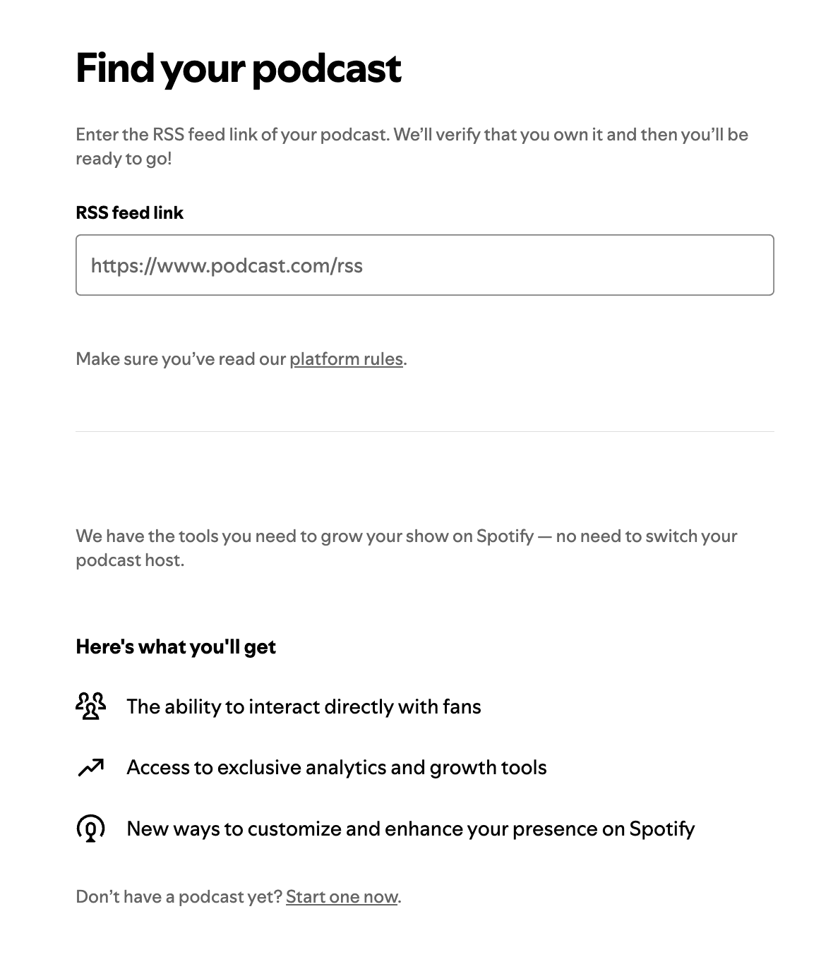 Spotify RSS feed submission interface